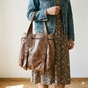 Jas MB London‎ Distressed Leather Tote Bag Shoulder Bag Brown